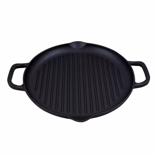 Round Cast Iron Griddle Pan for BBQ Pre-Seasoned No Stick Reversible Double-Sided Grill Plate with Legs