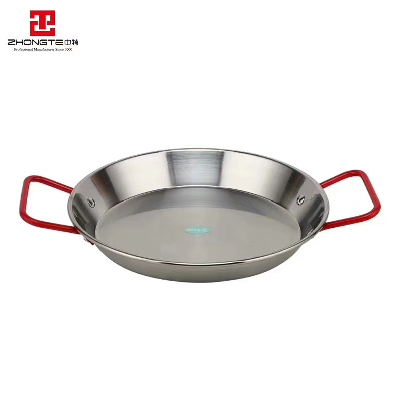 Kitchen Restaurant Round Dish Cooking Fry Pan Spanish Seafood Grill Stainless Steel Paella Pan