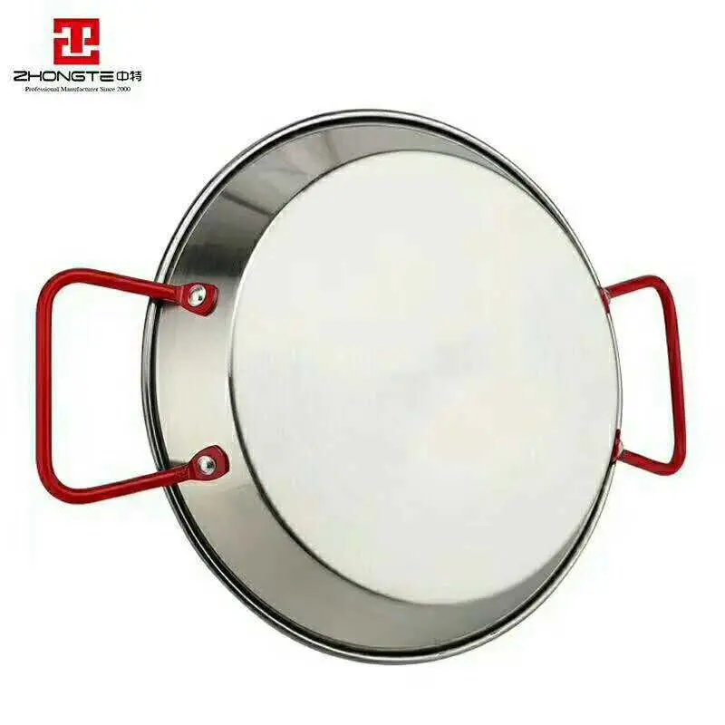 Kitchen Restaurant Round Dish Cooking Fry Pan Spanish Seafood Grill Stainless Steel Paella Pan